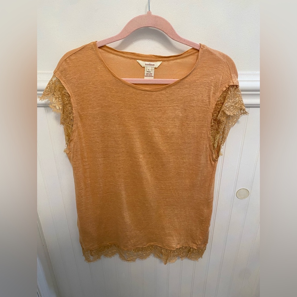 Sundance Orange Lace Trim Short Sleeve Tee